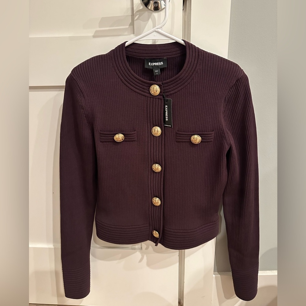 Express cardigan sweater knit jacket with gold button